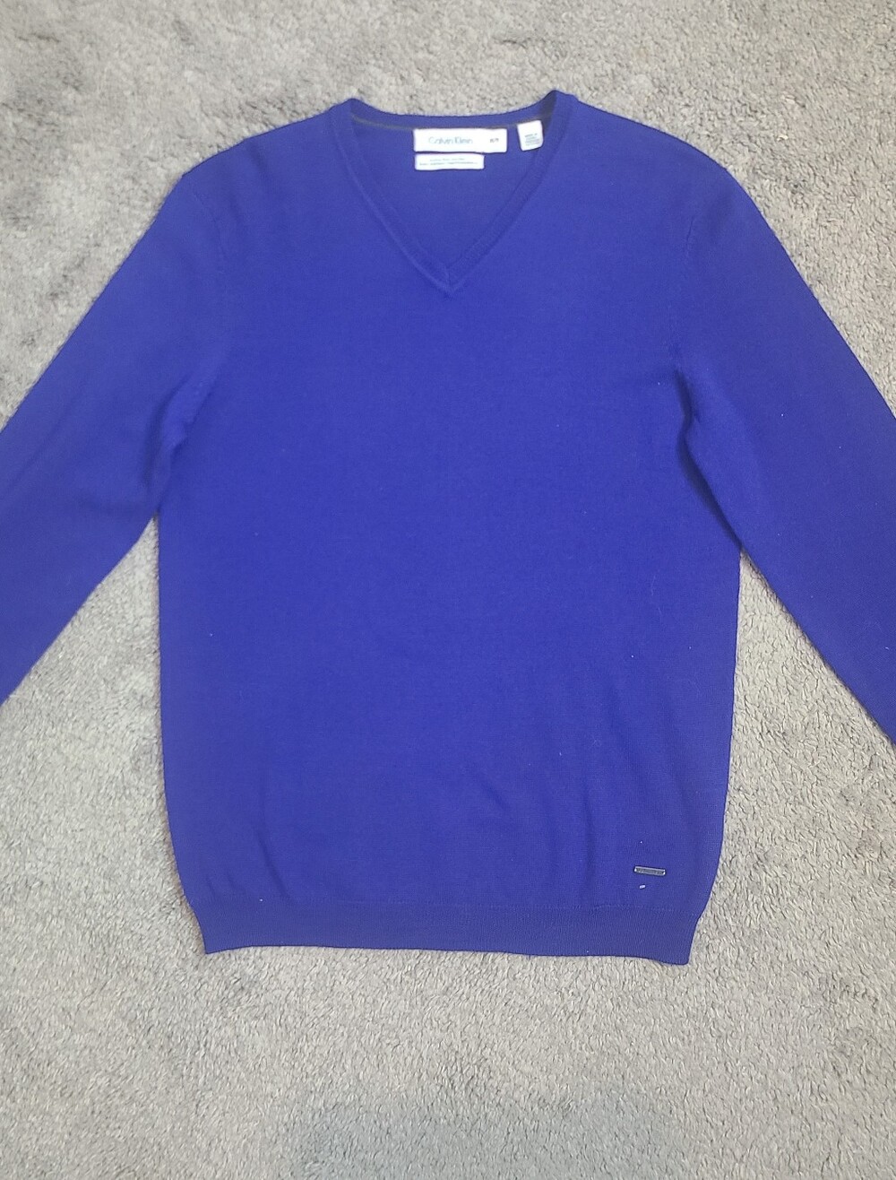 Calvin Klein 100% Merino Wool V Neck Fine Knit Sweater Cobaly Blue Size XS